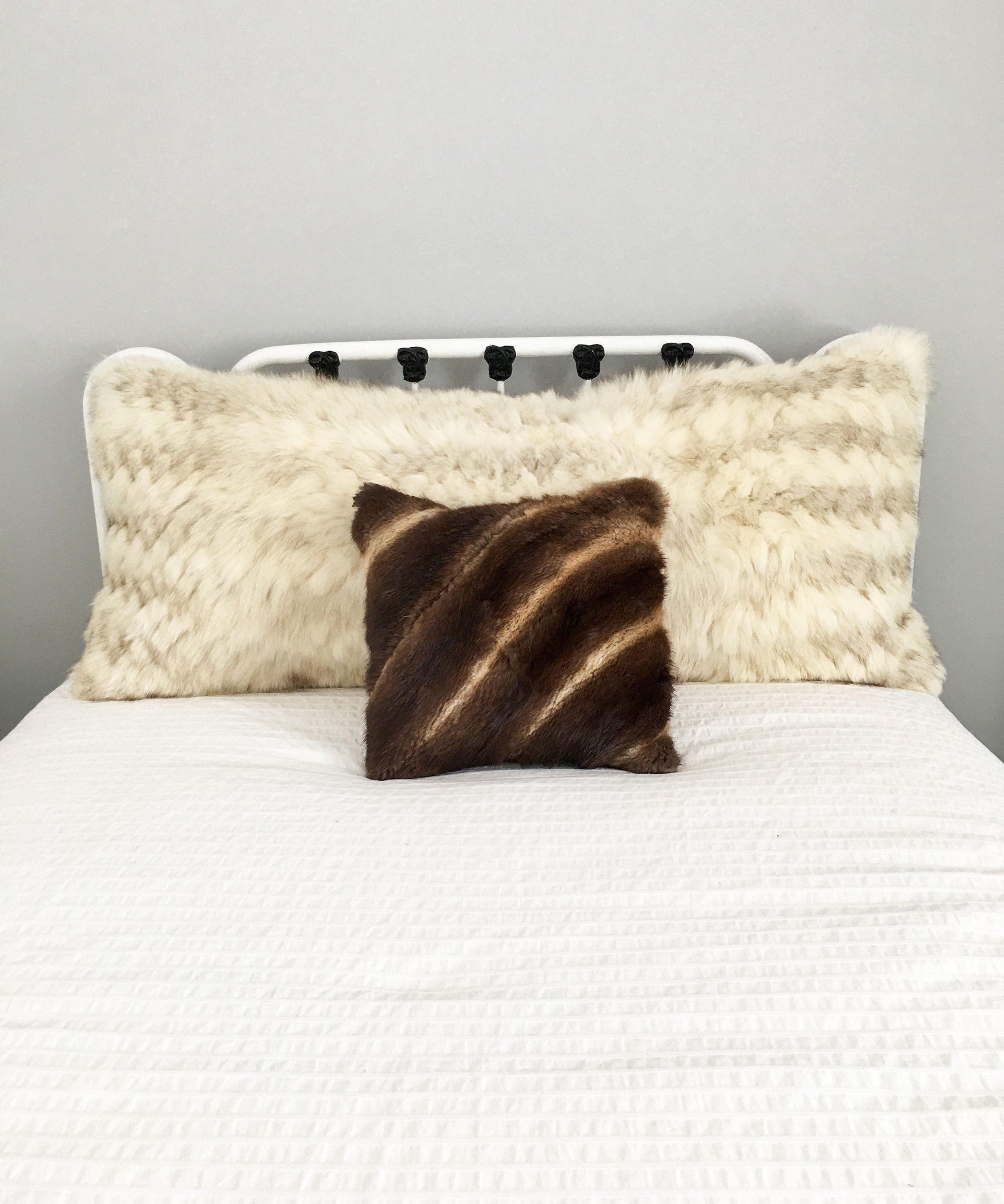 Square Fur Accent Pillow, 14" x 14", Muskrat