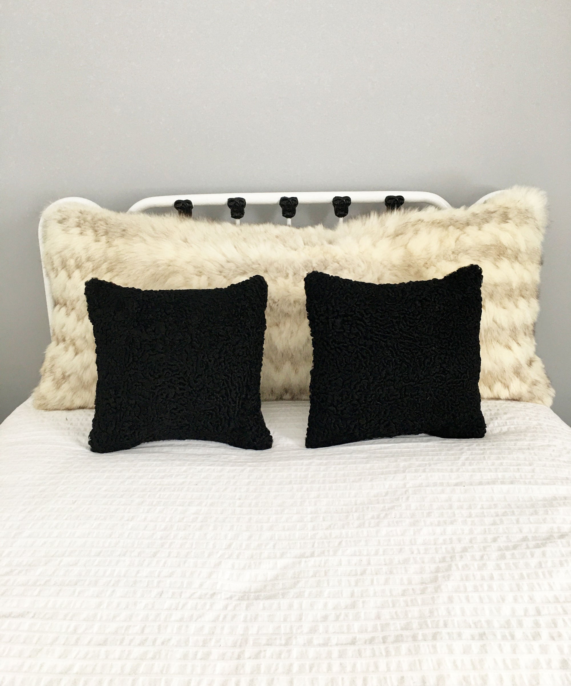 Square Fur Accent Pillows, 13" x 13", Black Persian Lamb