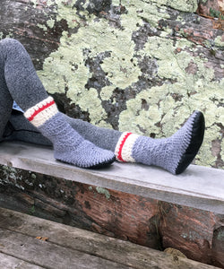 Sock Monkey Slipper Boots with Leather Sole, Merino Wool Slippers Handmade in Canada, Padraig Boots