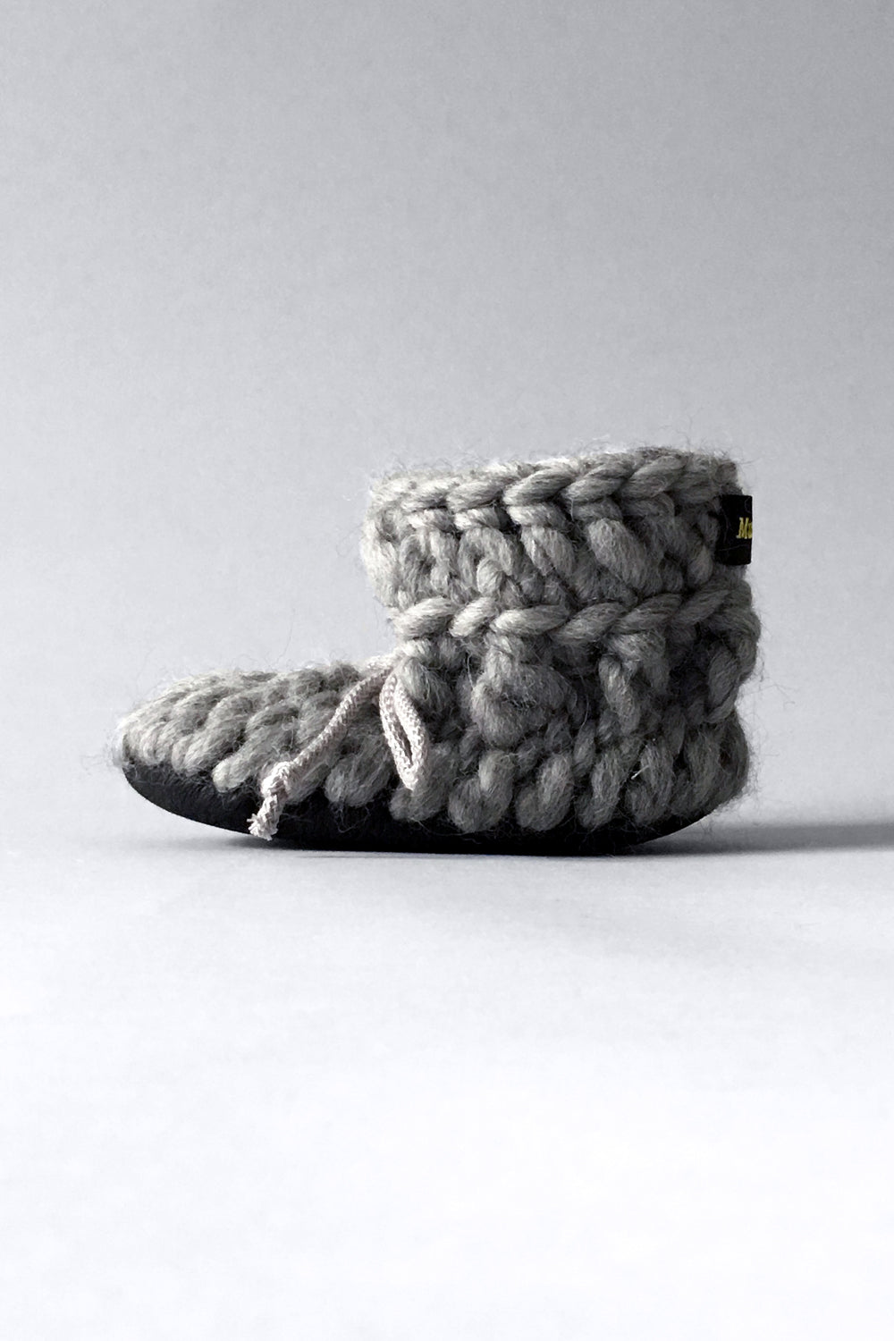 Gray Merino wool baby slippers handmade in Canada