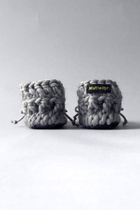 Gray Merino wool slippers for children, crocheted by hand in Canada