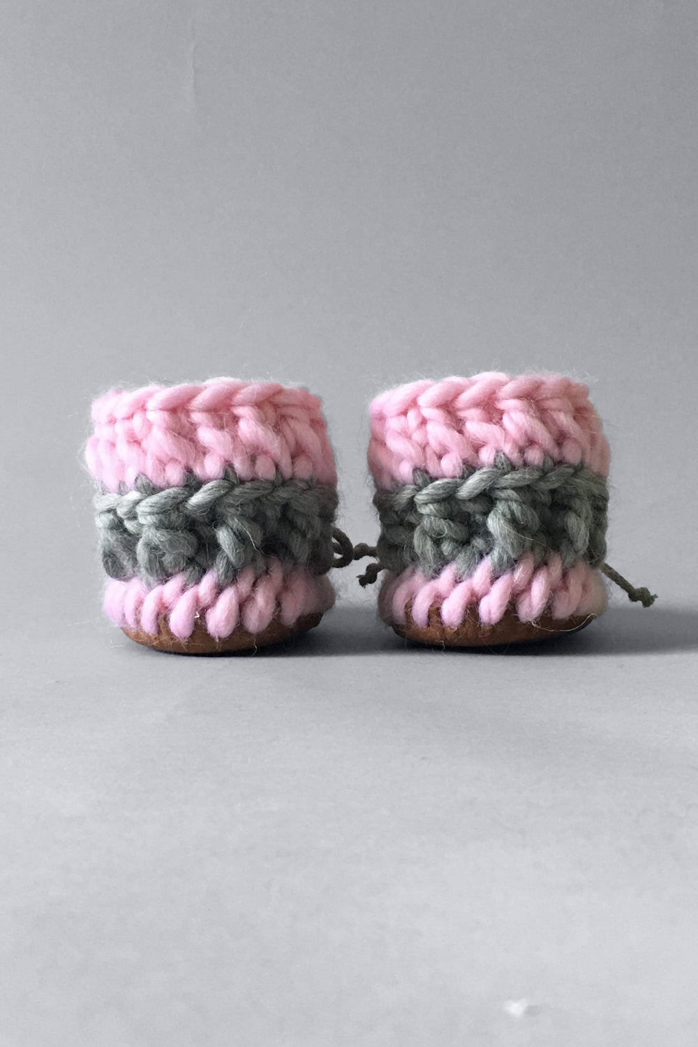 knitted kids slippers pink handmade recycled