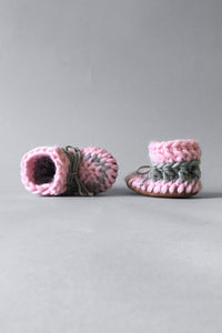 knitted kids booties pink handmade upcycled