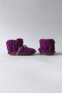 woolen kids booties purple handmade recycled