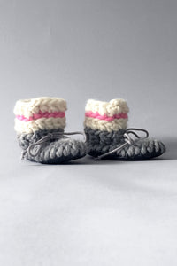 woolen kids slippers pink and grey handmade recycled