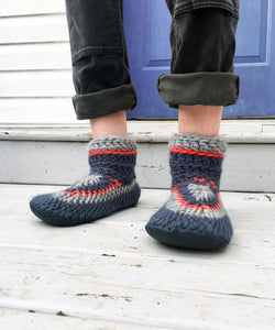blue and red men's slippers, eco friendly wool slippers made in canada