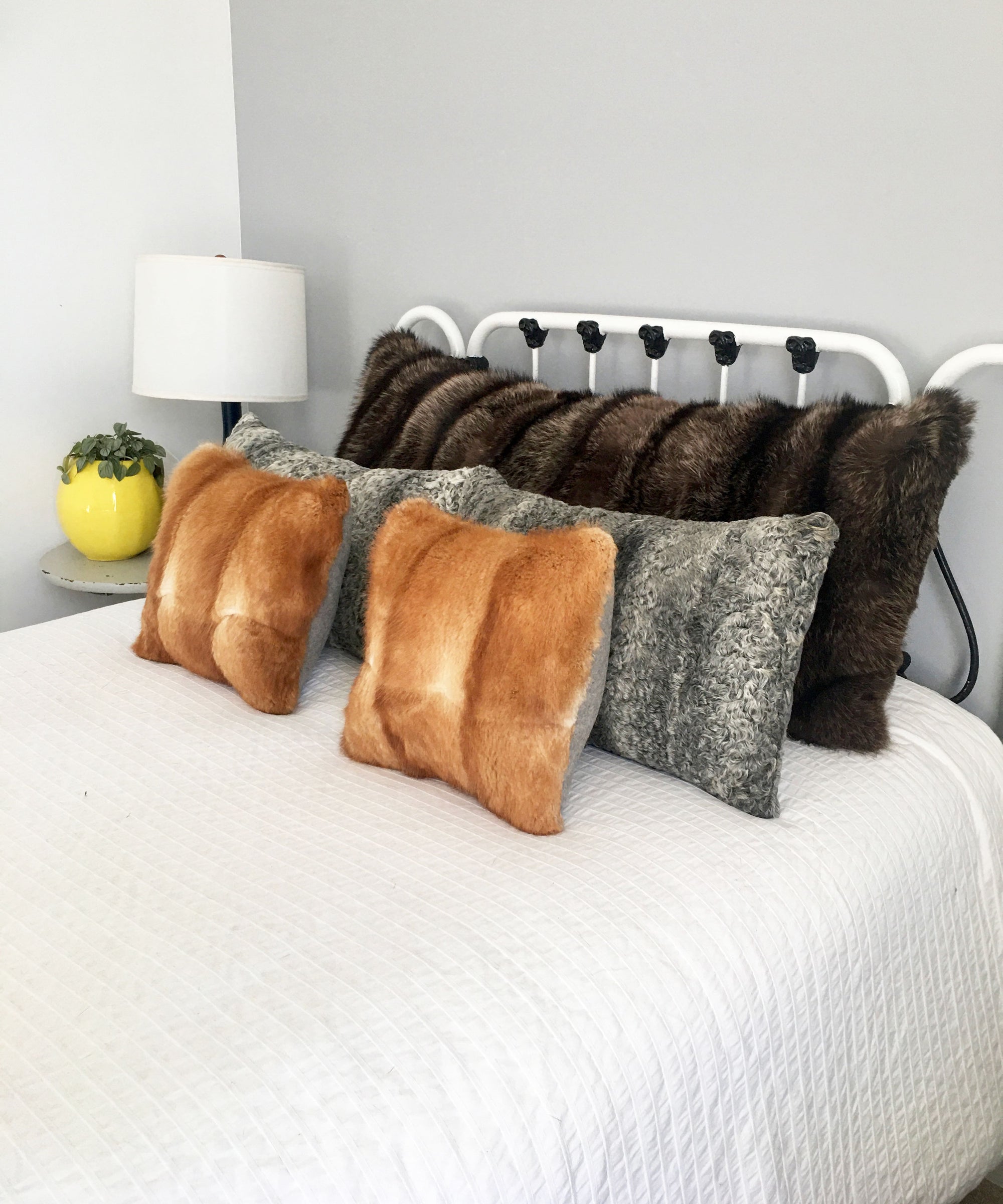 Square Fur Accent Pillows, 13" x 13", Ginger Muskrat