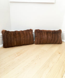 Red Mink Fur Pillows made from vintage fur coats. Reclaimed fur throw cushions made in Canada. What should I do with my fur coat?