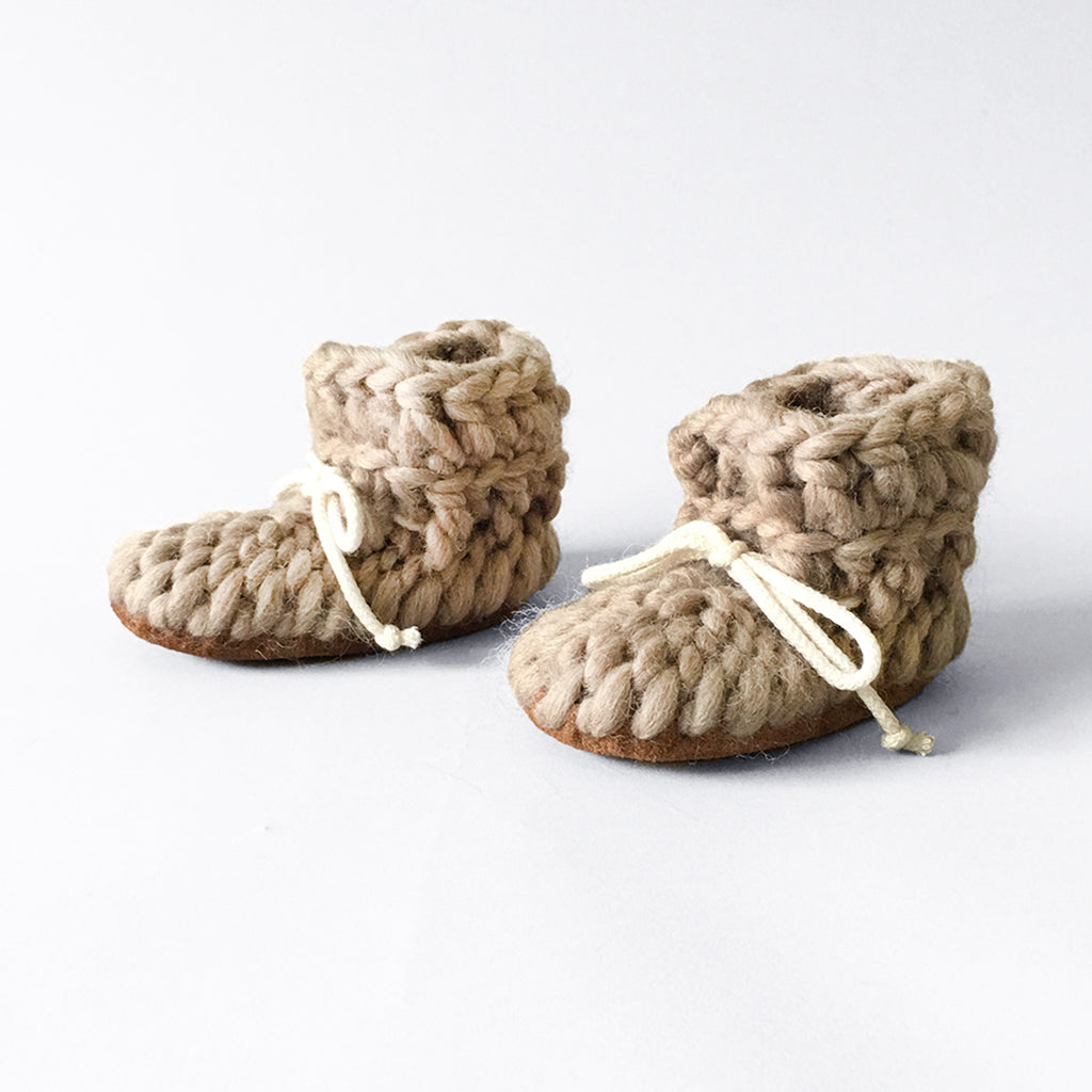 Beige Baby Booties Handmade Merino wool booties with leather soles 0 12 Months USA Shoe Size 0 3