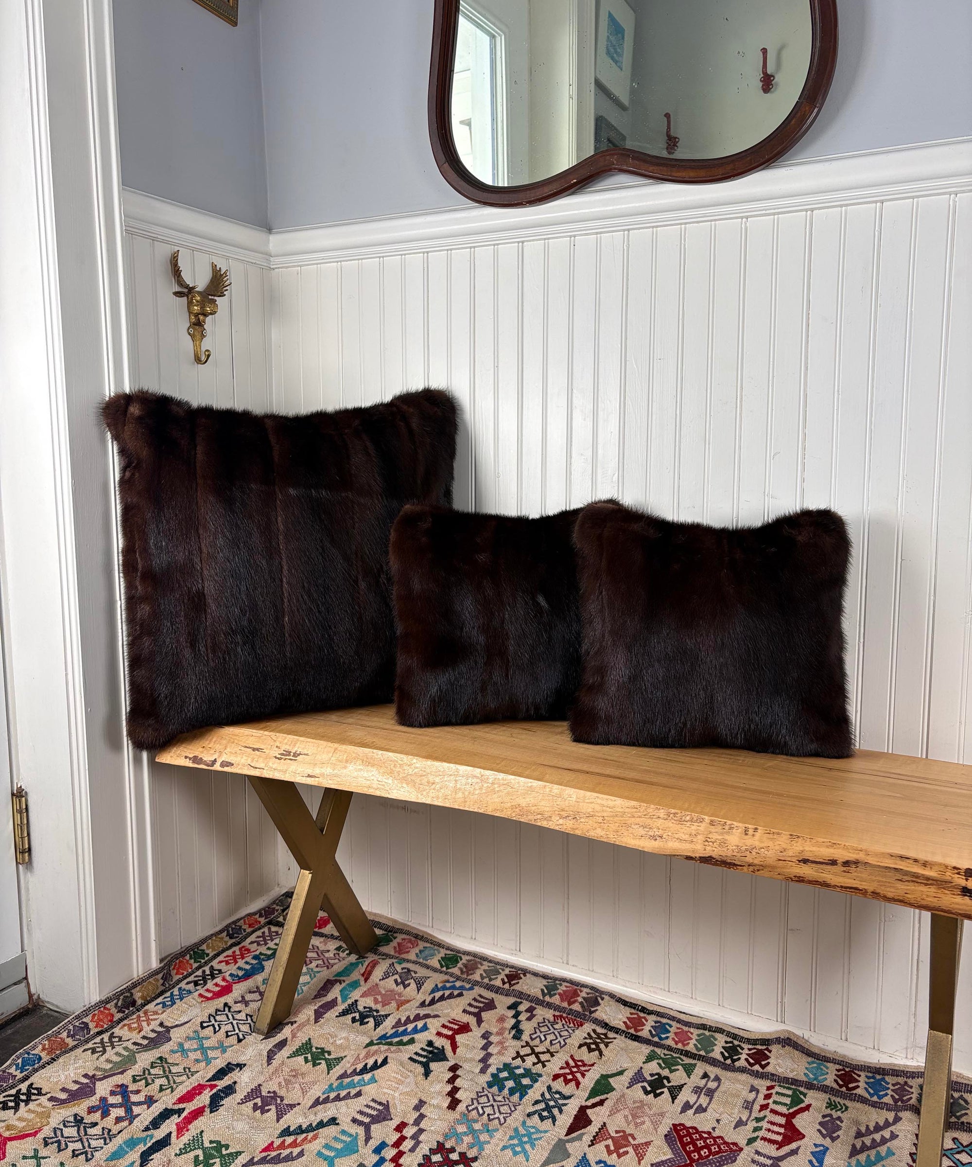 Dark Brown Mink Square Fur Accent Pillow, 14" x 14"