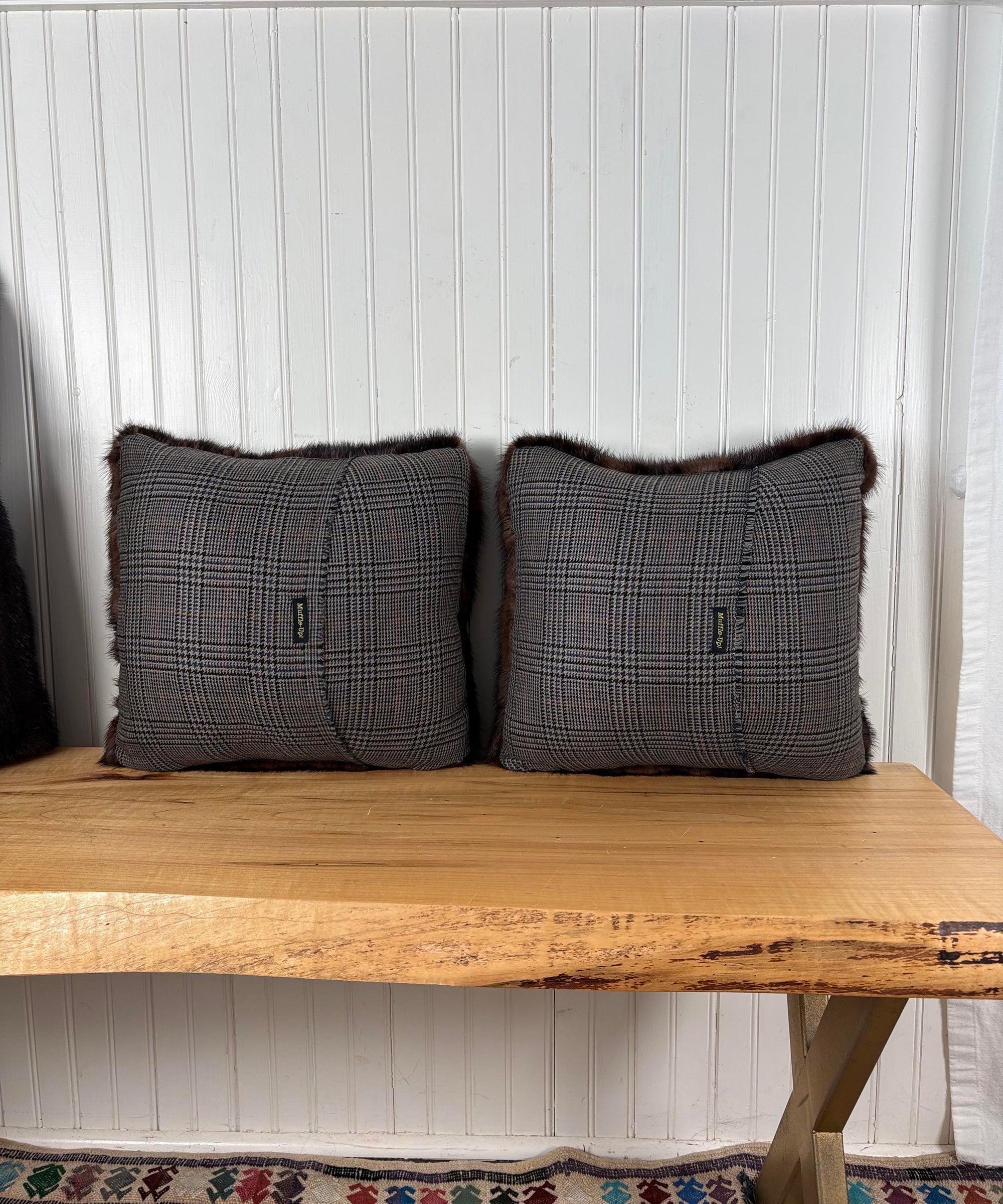Dark Brown Mink Square Fur Accent Pillow, 14" x 14"