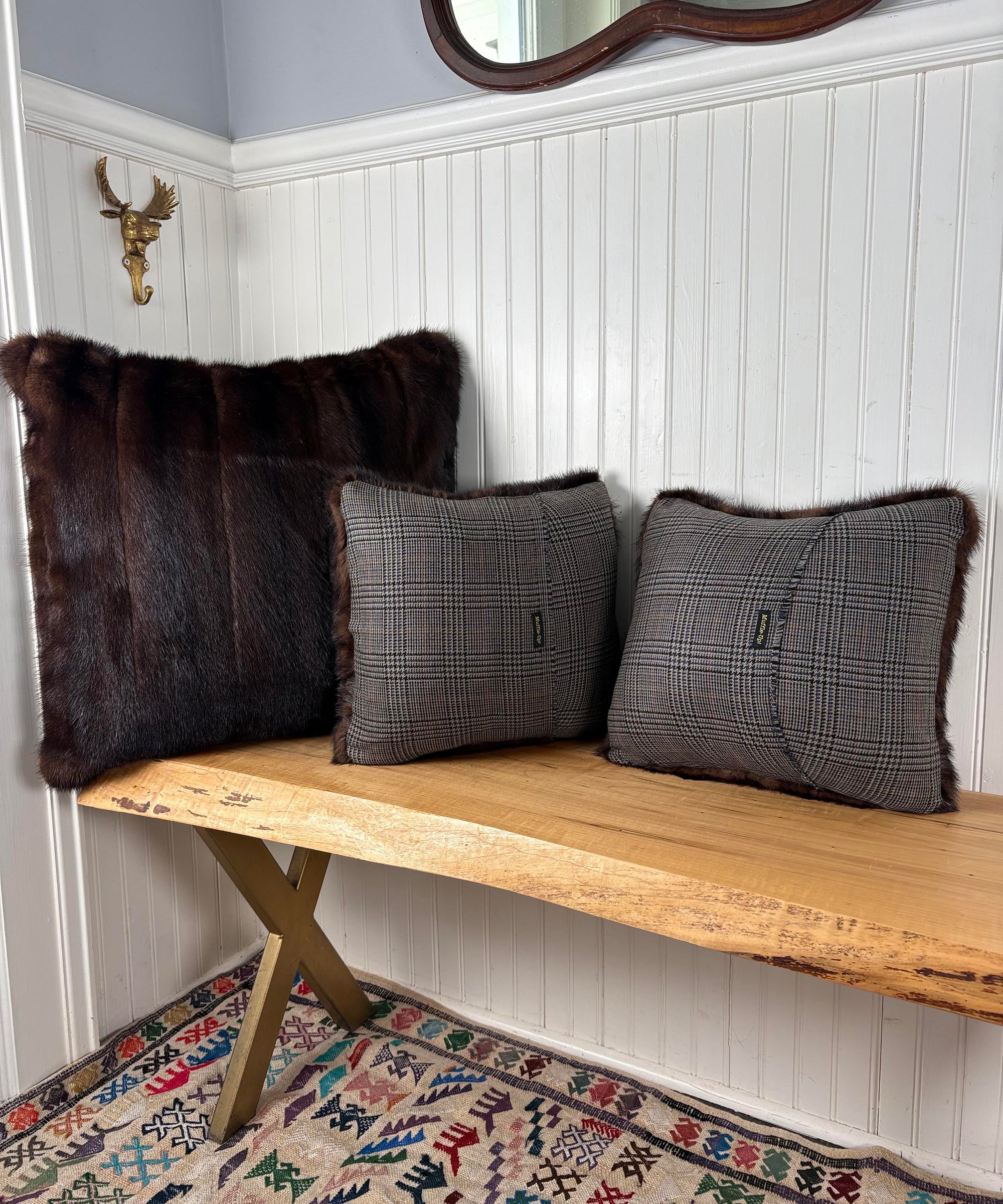 Dark Brown Mink Square Fur Accent Pillow, 14" x 14"
