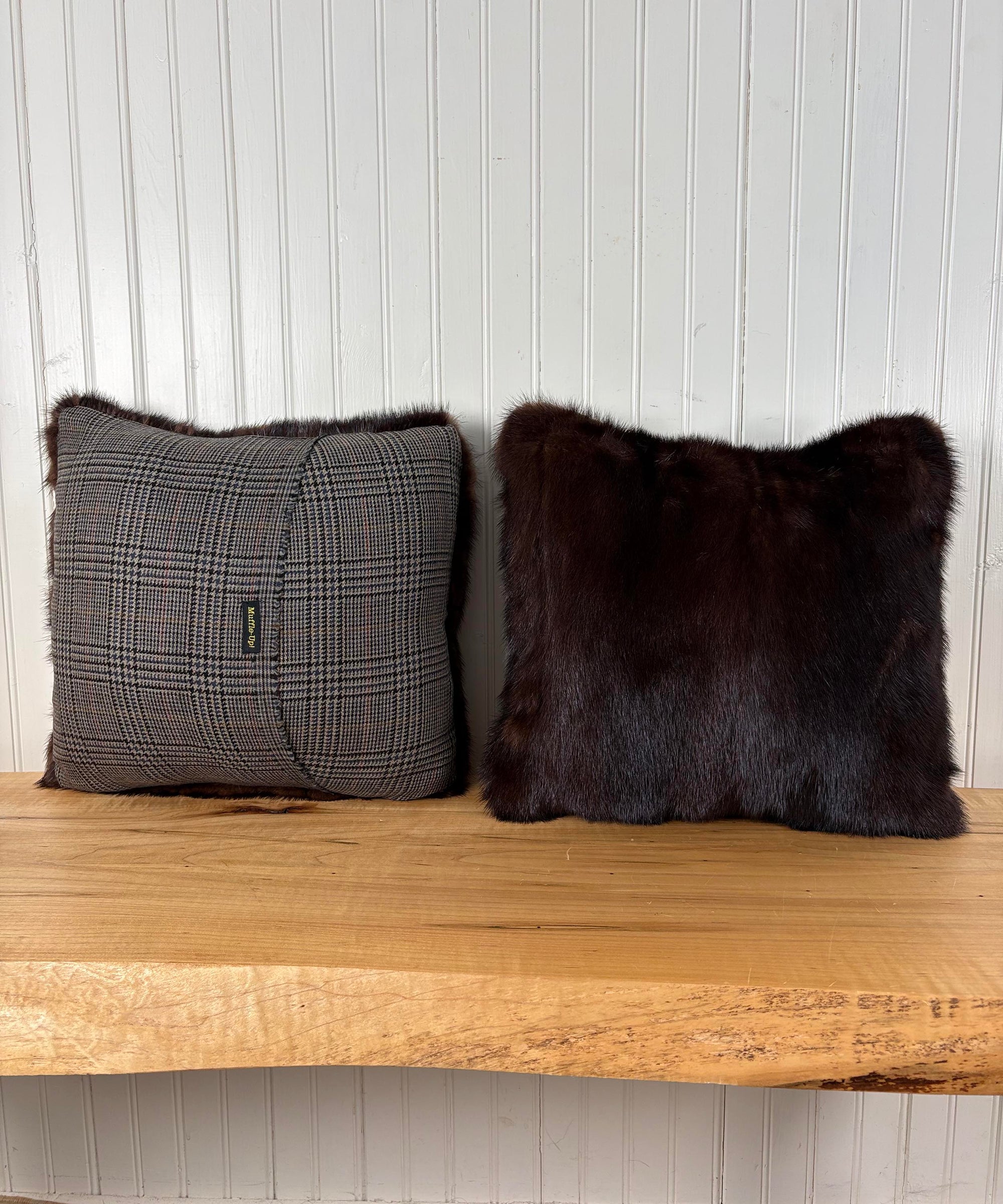 Dark Brown Mink Square Fur Accent Pillow, 14" x 14"