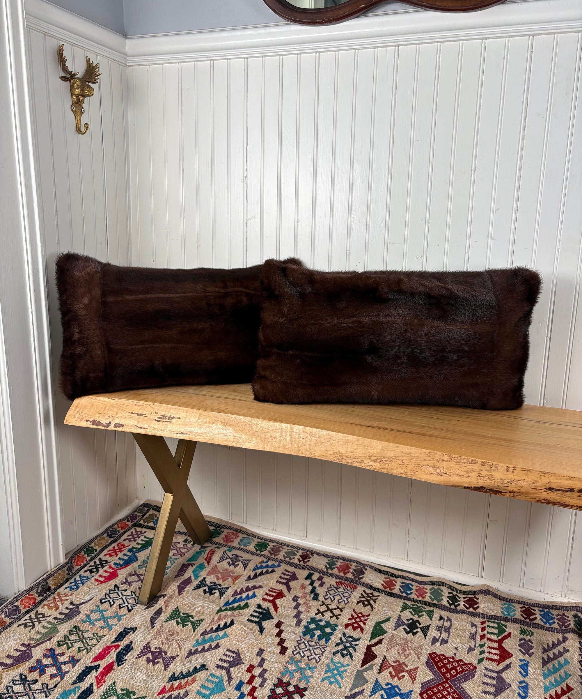 Reclaimed Dark Brown Mink Fur Pillow 13x22", 13x19"