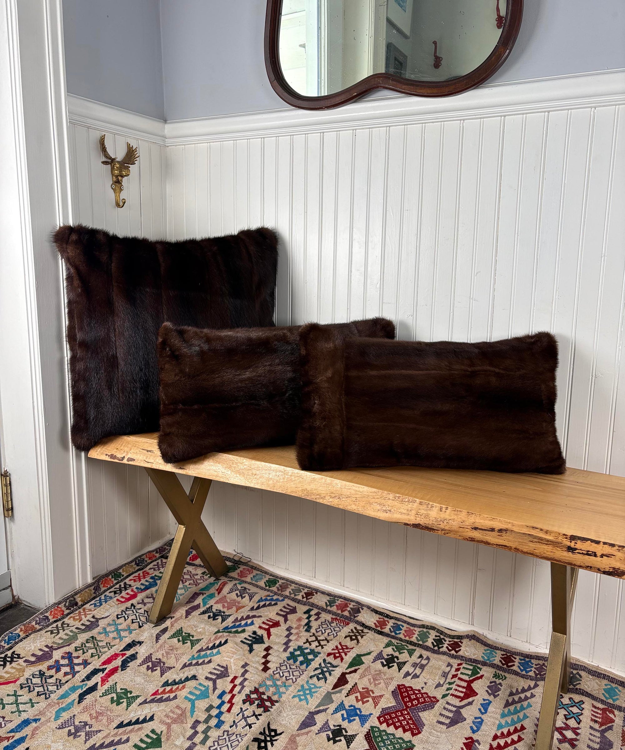 Reclaimed Dark Brown Mink Fur Pillow 13x22", 13x19"