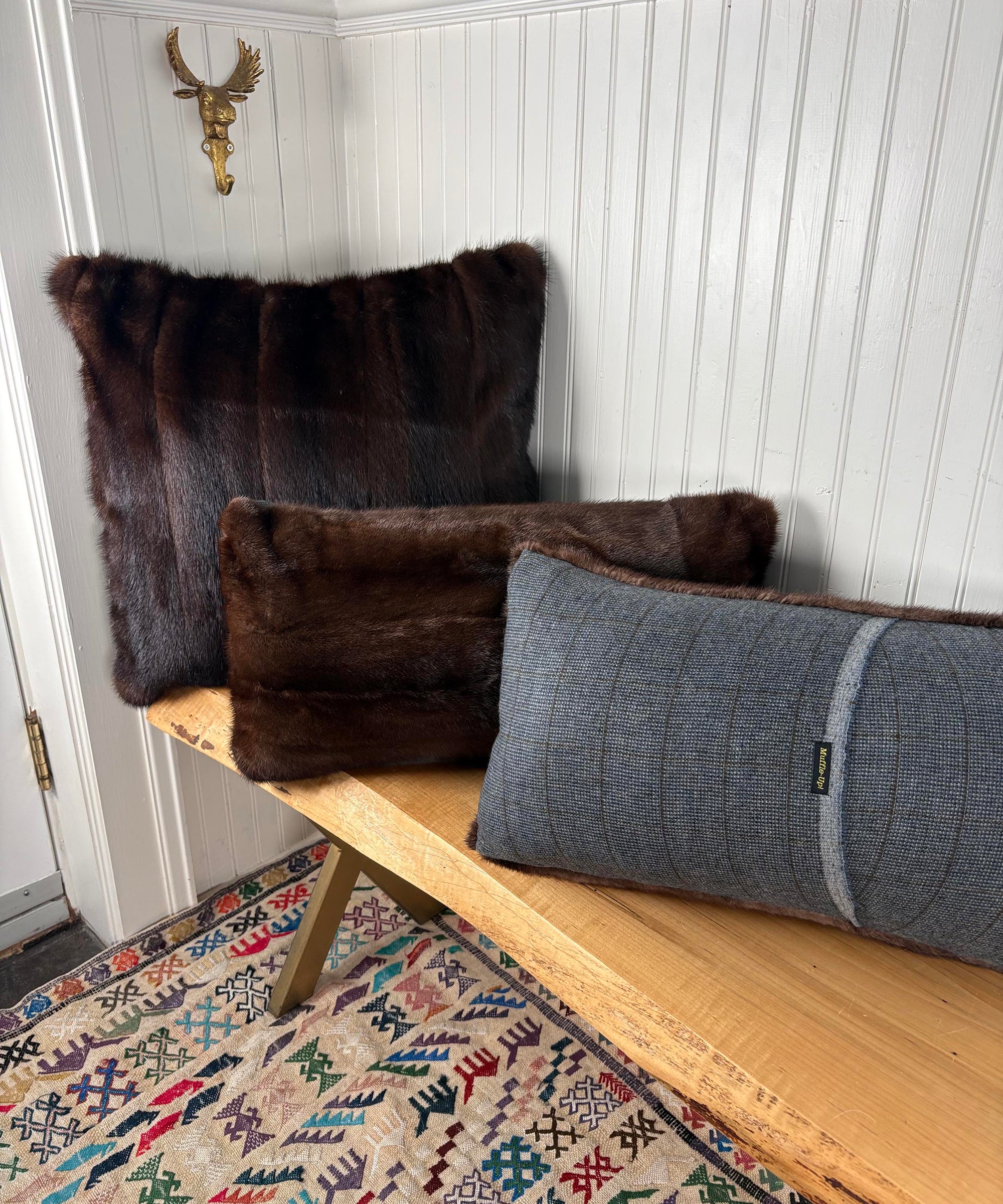Reclaimed Dark Brown Mink Fur Pillow 13x22", 13x19"