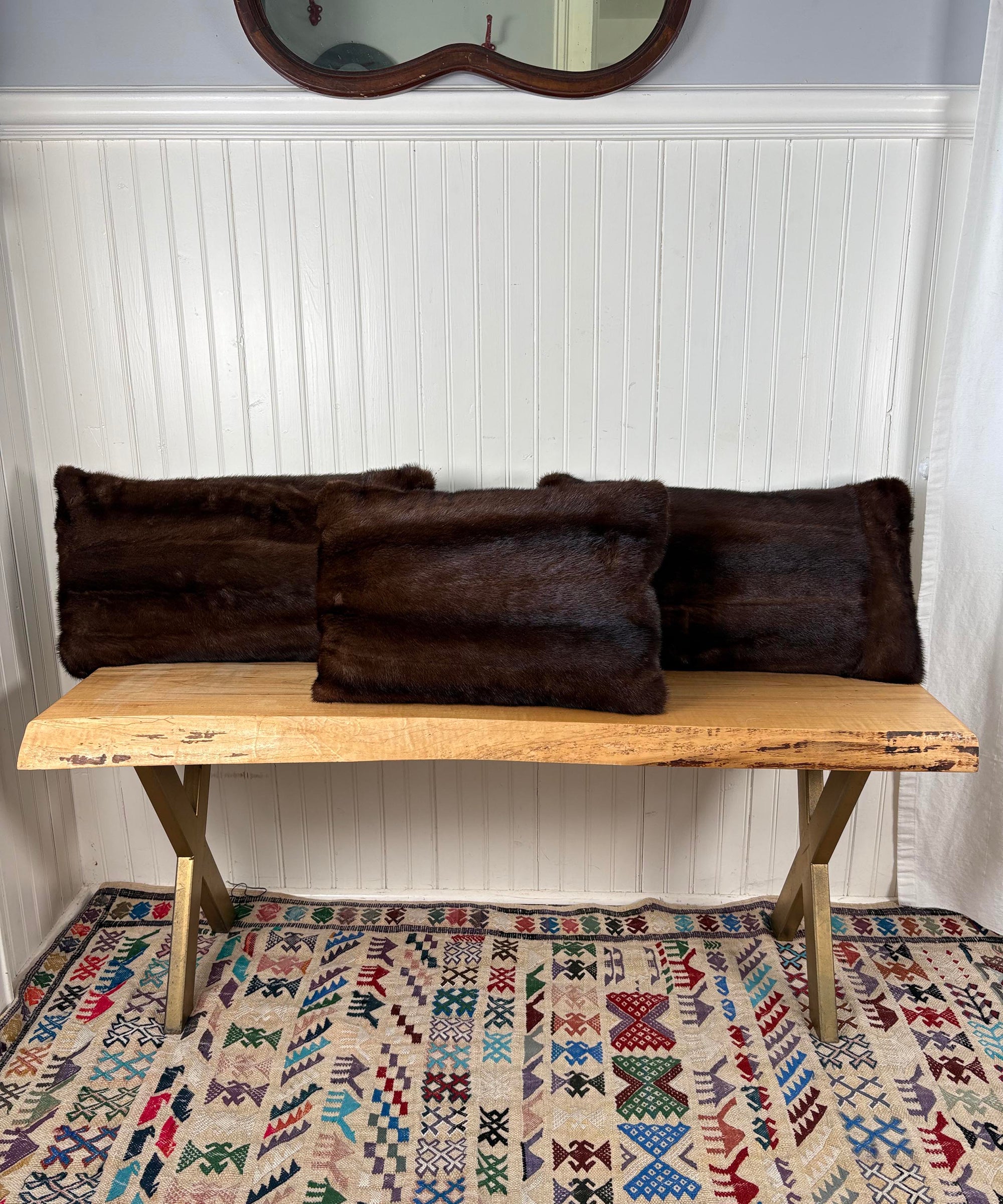 Reclaimed Dark Brown Mink Fur Pillow 13x22", 13x19"
