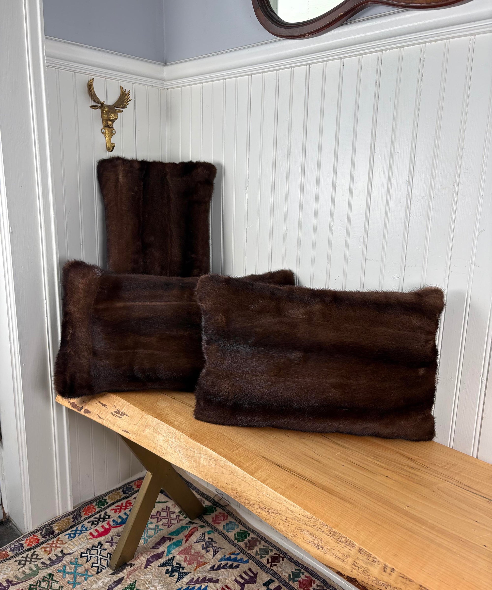 Reclaimed Dark Brown Mink Fur Pillow 13x22", 13x19"