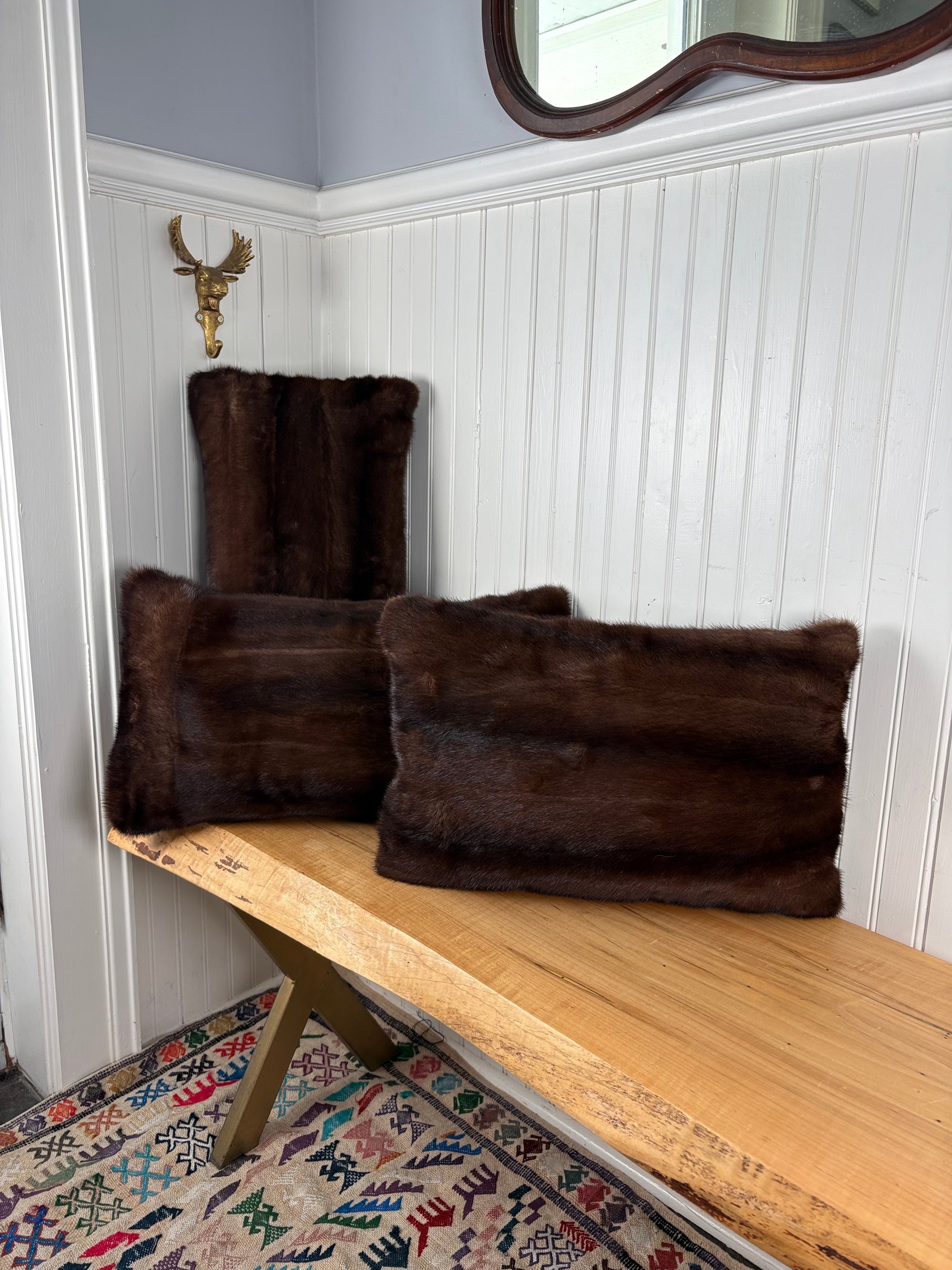 Reclaimed Dark Brown Mink Fur Pillow 13x22", 13x19"