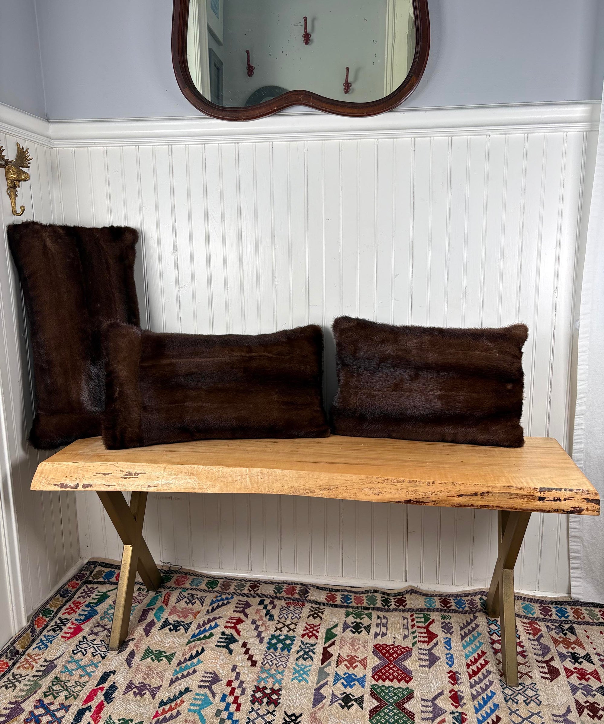 Reclaimed Dark Brown Mink Fur Pillow 13x22", 13x19"