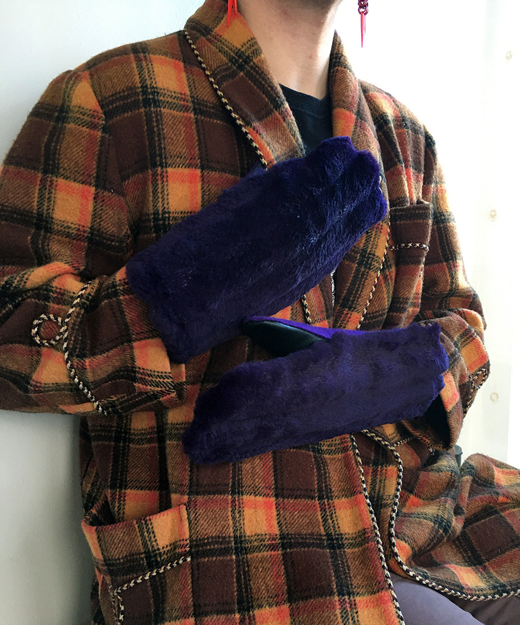 Women's Medium Eco-Friendly Real Fur Mittens - Purple Rabbit Fur