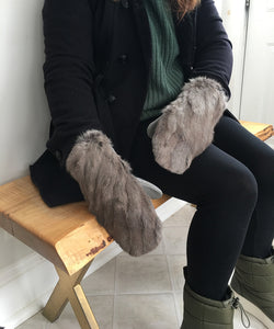 Real Fur Mittens. Gray squirrel fur mittens with fur lining. Fur lined Mittens for raynauds. warmest furry mittens made in Canada