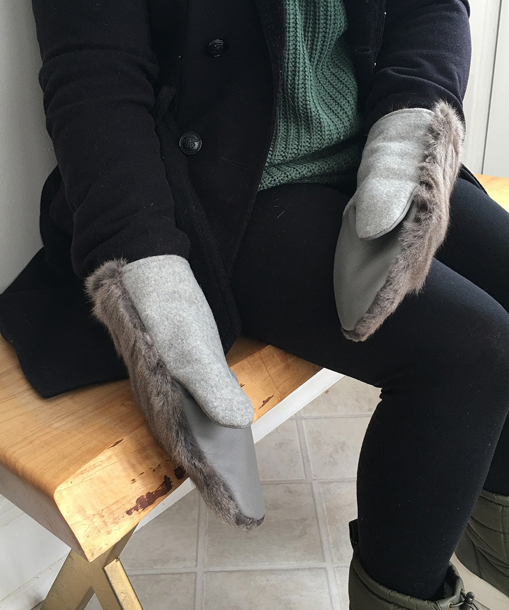 Real Fur Mittens. Gray squirrel fur mittens with fur lining. Fur lined Mittens for raynauds. warmest furry mittens made in Canada