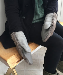 Real Fur Mittens. Gray squirrel fur mittens with fur lining. Fur lined Mittens for raynauds. warmest furry mittens made in Canada