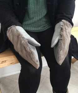 Real Fur Mittens. Gray squirrel fur mittens with fur lining. Fur lined Mittens for raynauds. warmest furry mittens made in Canada