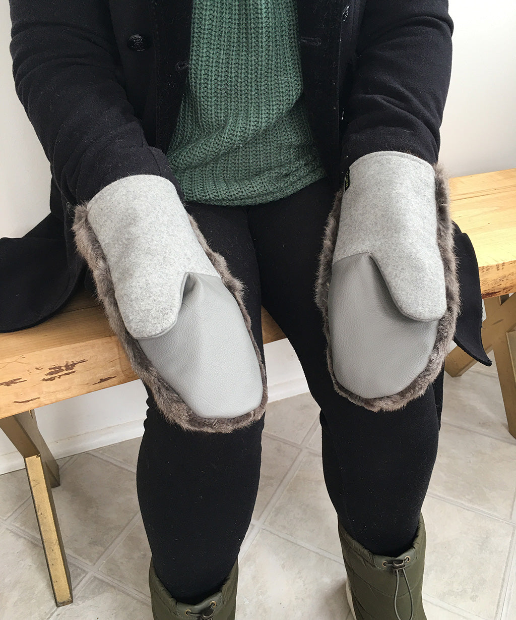 Real Fur Mittens. Gray squirrel fur mittens with fur lining. Fur lined Mittens for raynaud's. warmest furry mittens made in Canada
