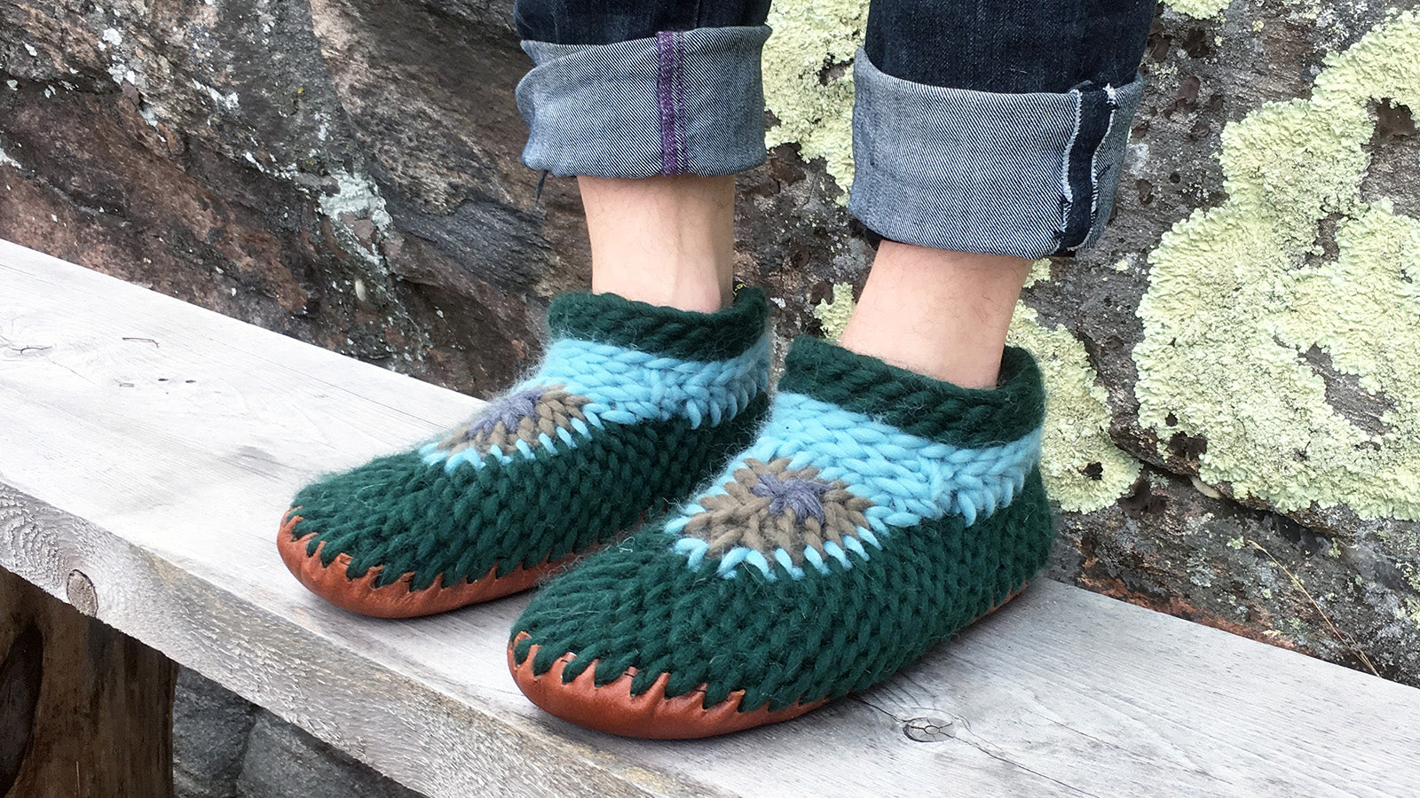Cozy Green Merino Wool Slippers with Leather Sole for Women