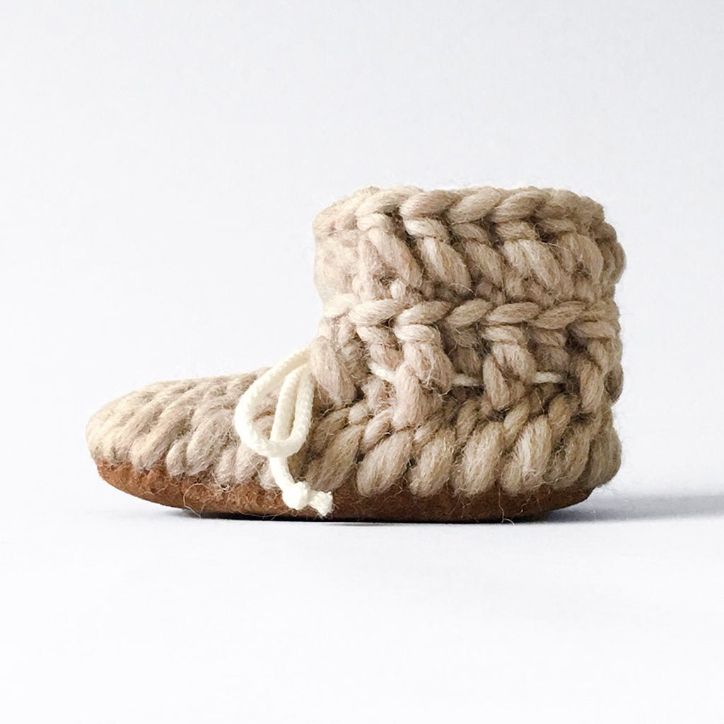 Handmade Merino Wool Baby Booties with Leather Soles Fawn