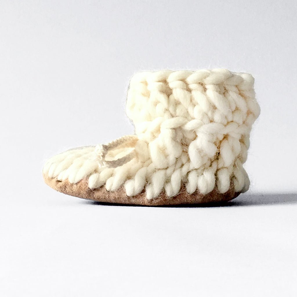 Handmade Toddler Kids Wool Slippers Ivory