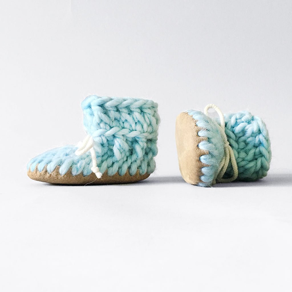 Handmade Crochet Merino Wool Booties for Kids Summit Baby Blue