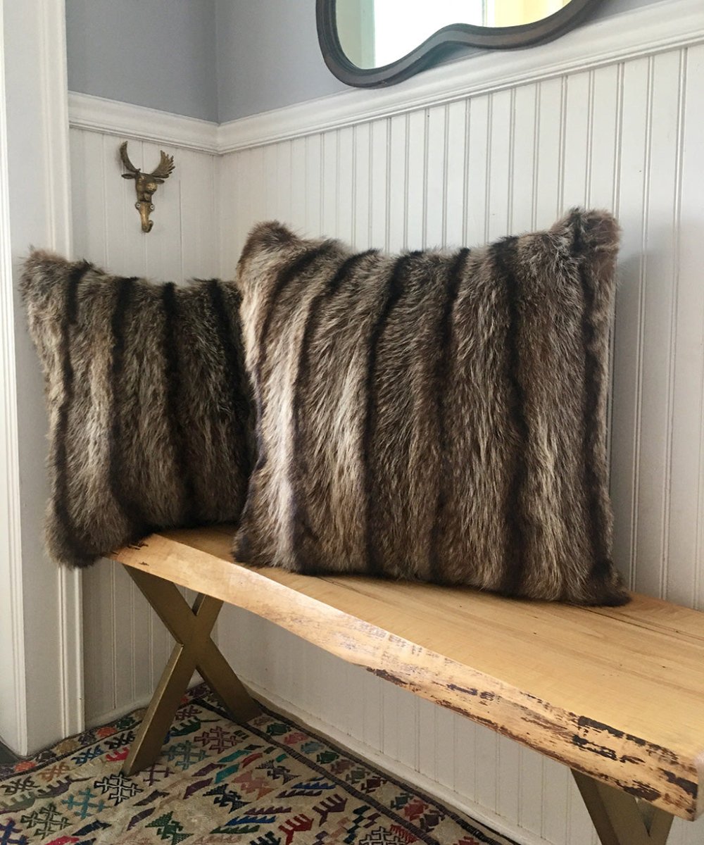 Reclaimed Raccoon Fur Pillow 22 x 22" - Muffle - Up!