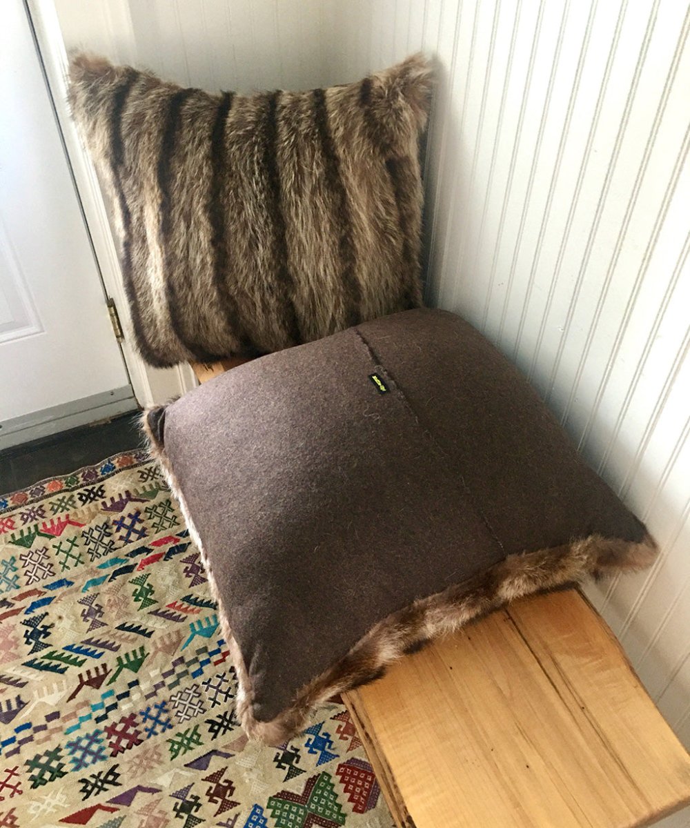 Reclaimed Raccoon Fur Pillow 22 x 22" - Muffle - Up!