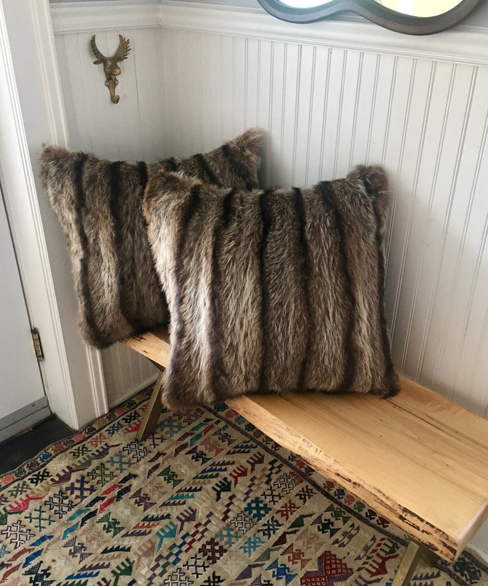 Reclaimed Raccoon Fur Pillow 22 x 22" - Muffle - Up!