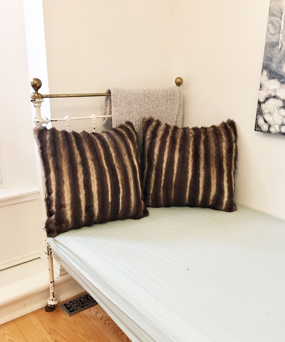 Reclaimed Striped Fur Pillow 22 x 22" - Muffle - Up!