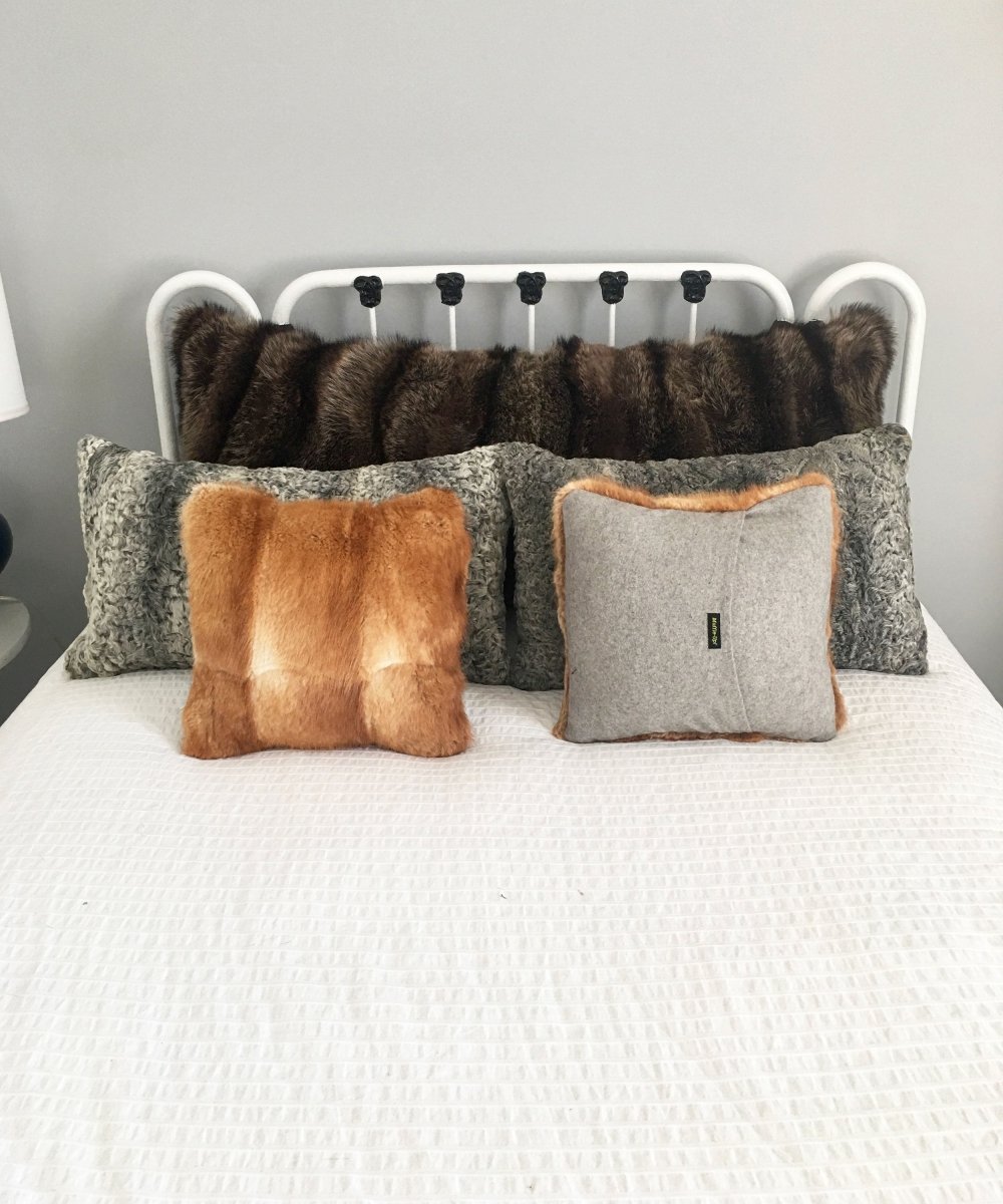 Square Fur Accent Pillows, 13" x 13", Ginger Muskrat - Muffle - Up!
