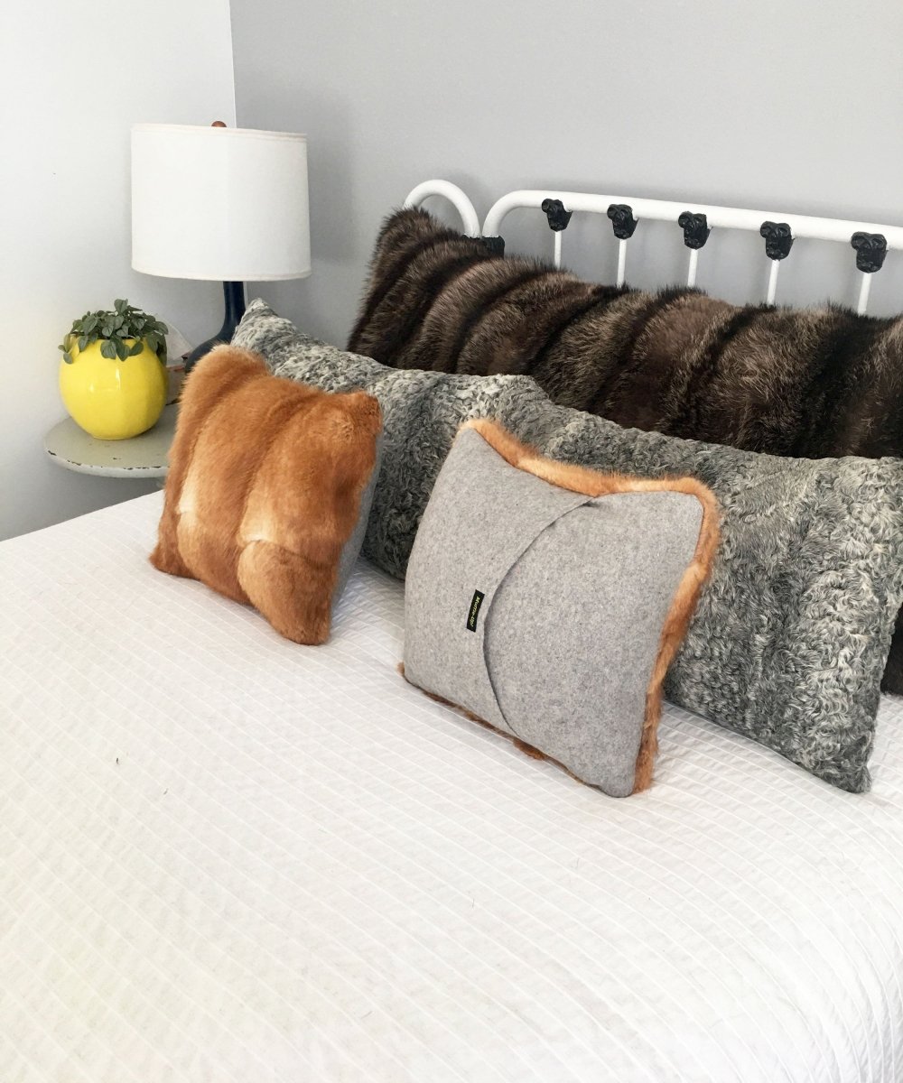 Square Fur Accent Pillows, 13" x 13", Ginger Muskrat - Muffle - Up!