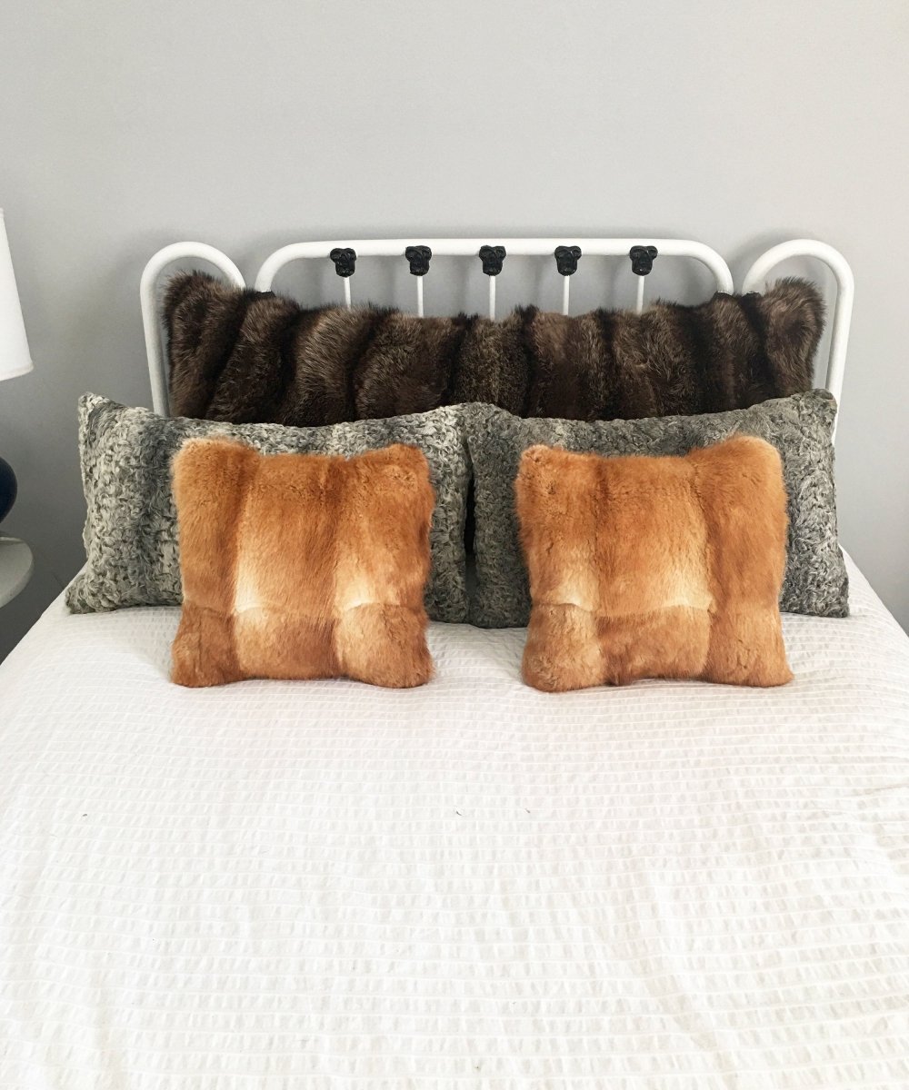 Square Fur Accent Pillows, 13" x 13", Ginger Muskrat - Muffle - Up!