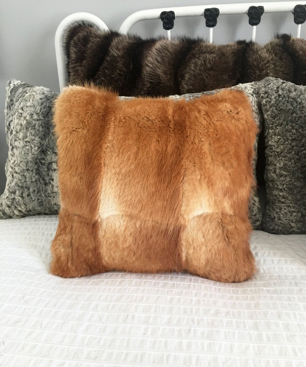 Square Fur Accent Pillows, 13" x 13", Ginger Muskrat - Muffle - Up!