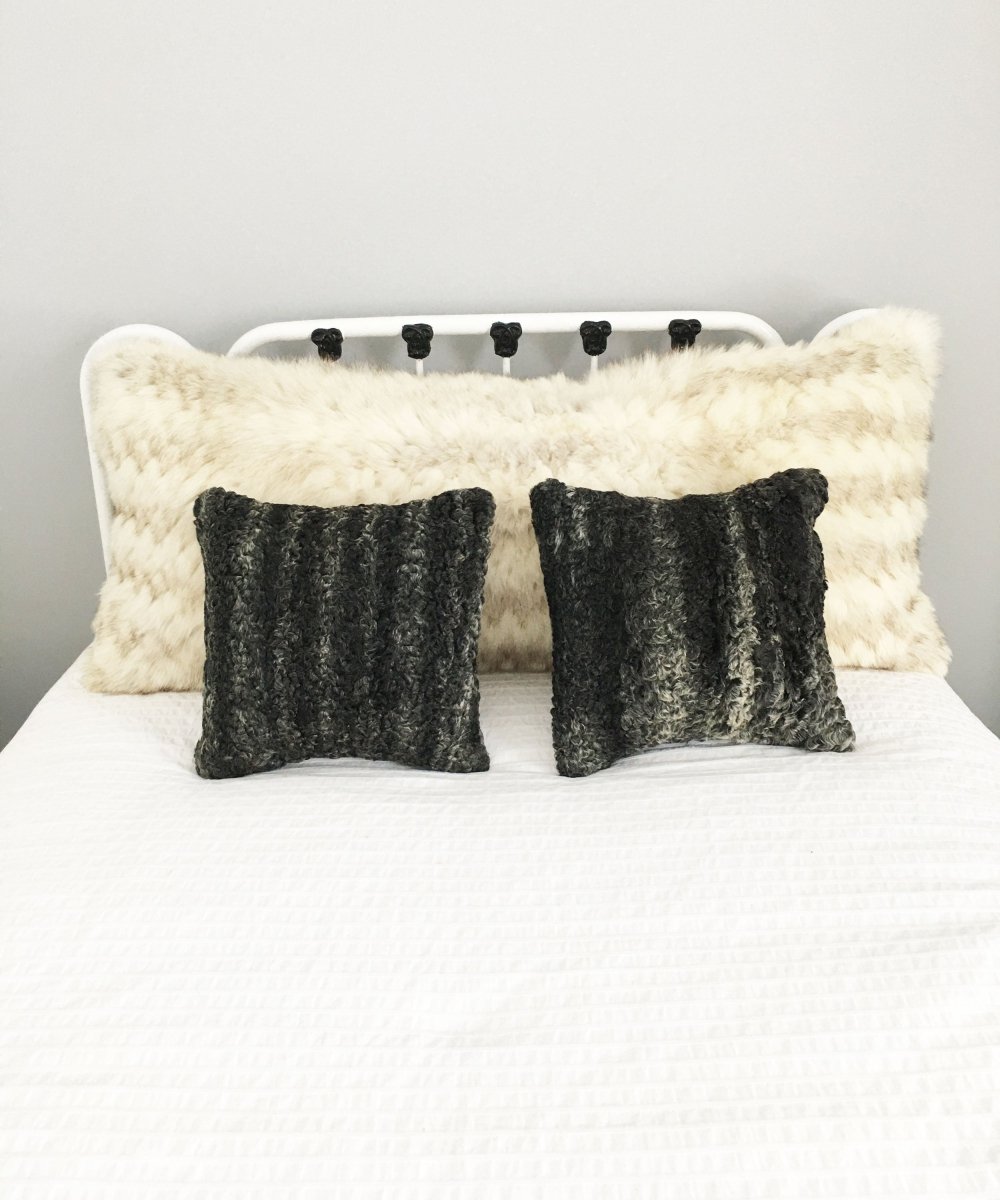 Square Fur Accent Pillows, 14" x 14", Dark Gray Persian Lamb - Muffle - Up!