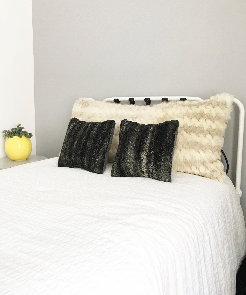 Square Fur Accent Pillows, 14" x 14", Dark Gray Persian Lamb - Muffle - Up!
