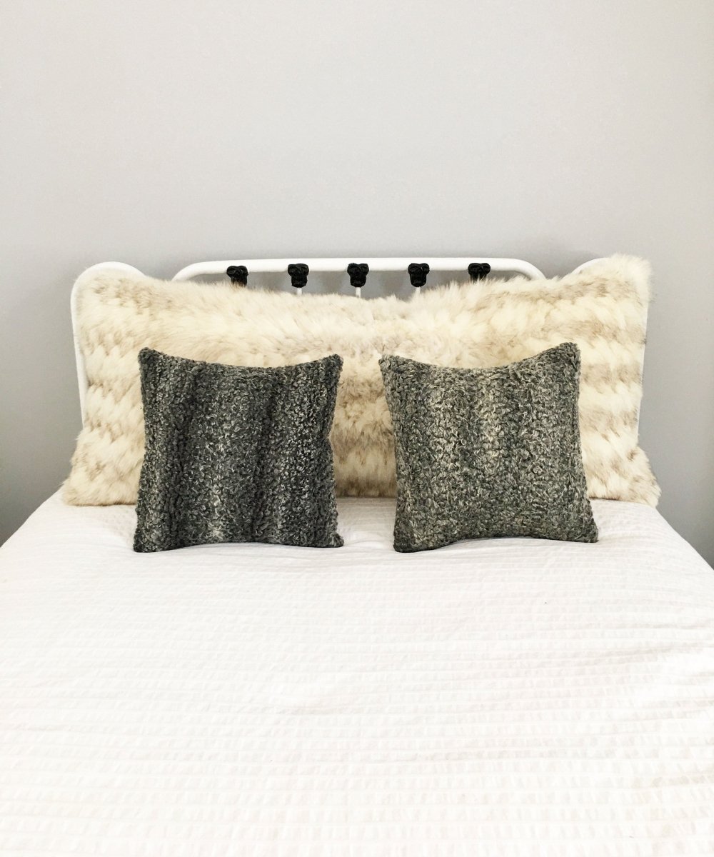Square Fur Accent Pillows, 14" x 14", Gray Persian Lamb - Muffle - Up!