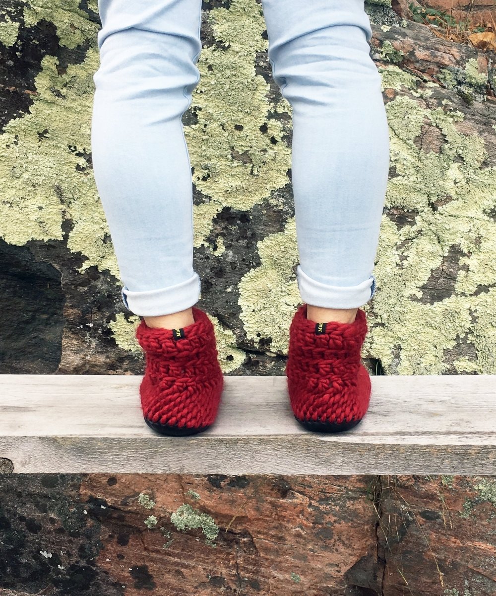 Handmade Merino Wool Slipper Socks Cranberry Red