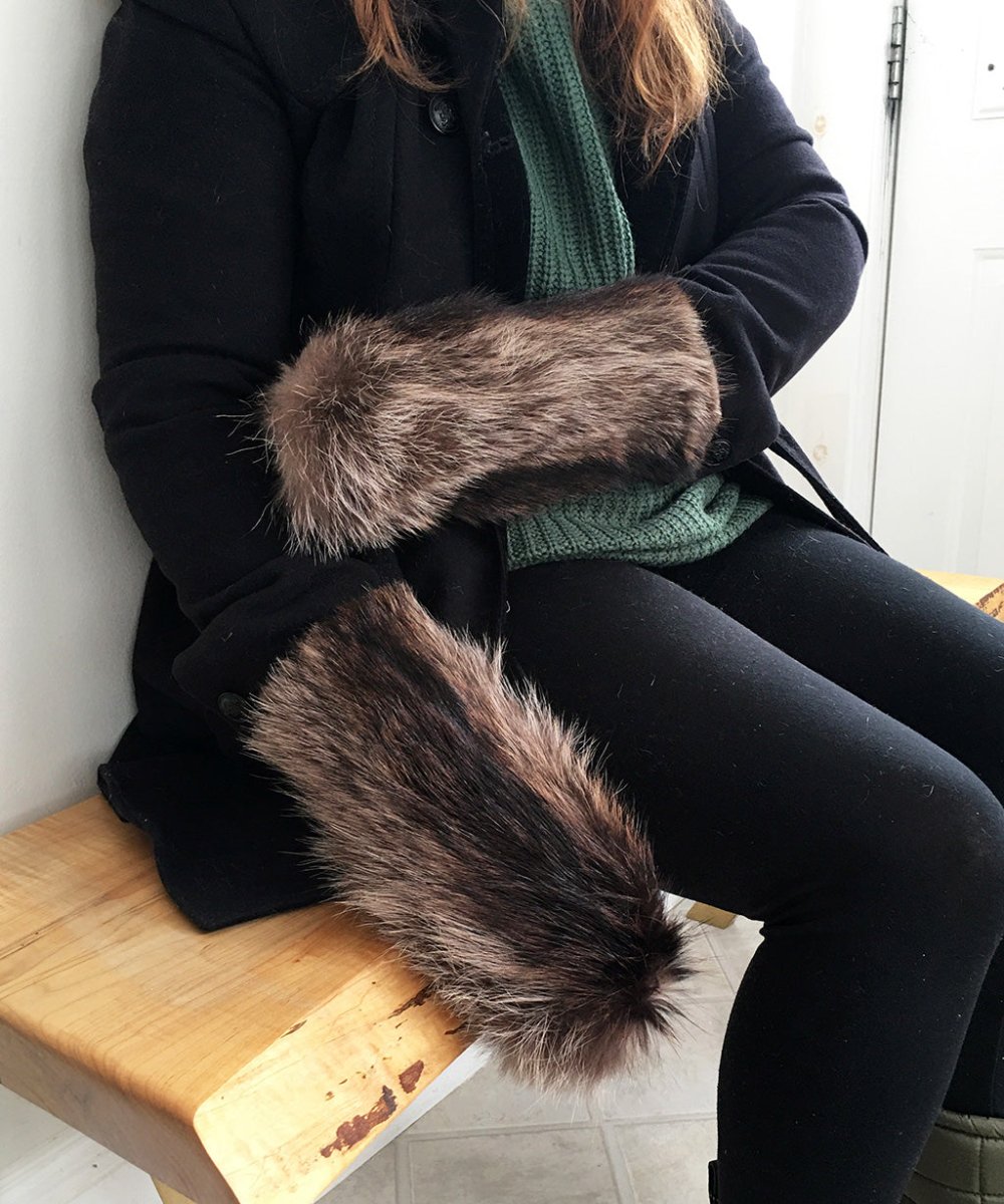 Handmade Real Fur Mittens Raccoon Fur