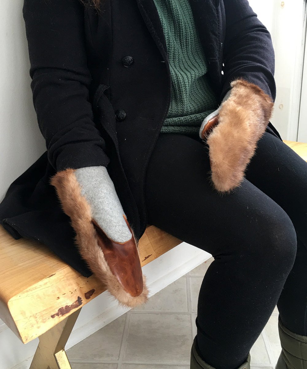 Women's Medium Real Fur Mittens - Autumn Haze Brown Mink - Muffle - Up!
