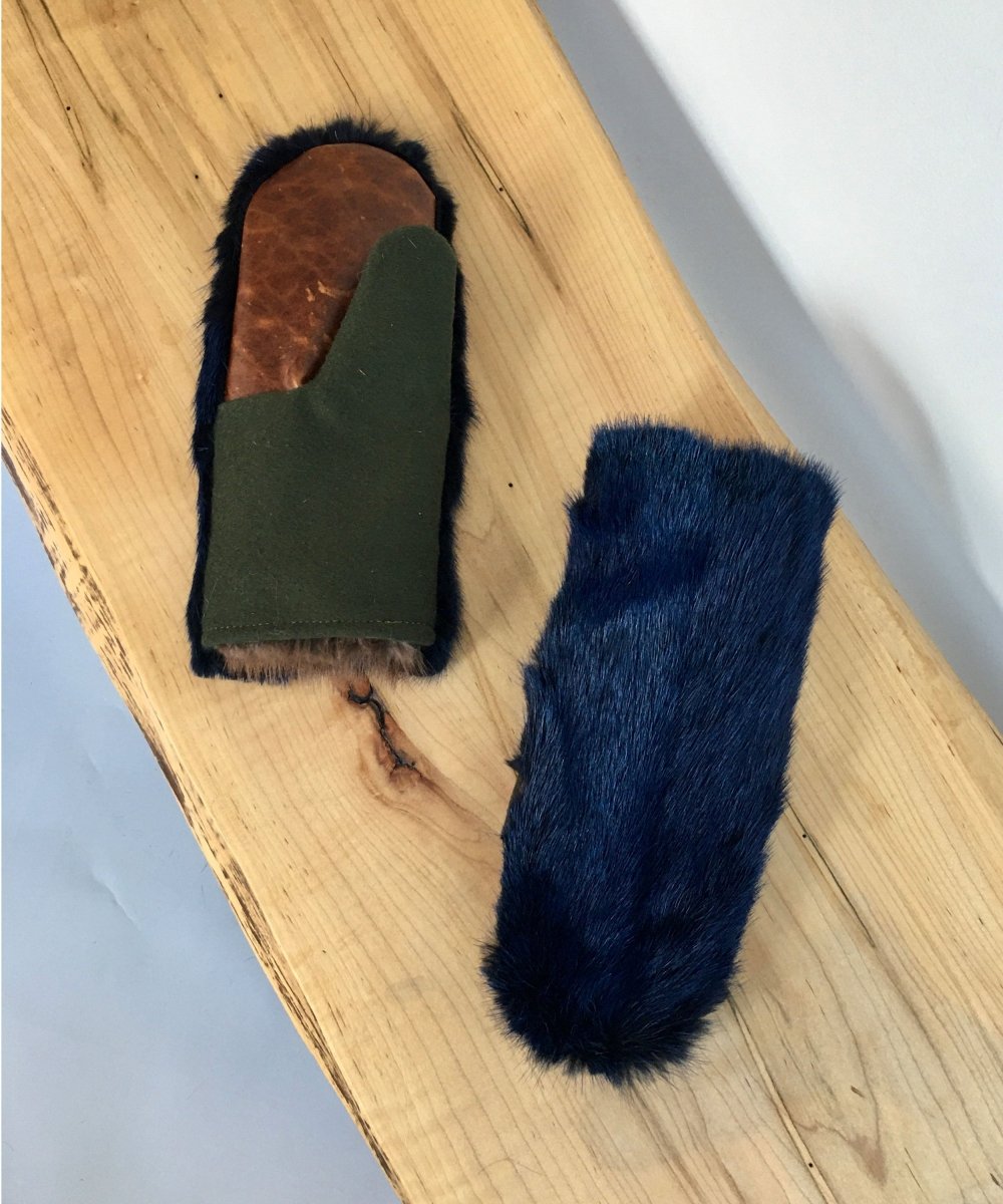 Women's Medium Real Fur Mittens - Blue Mink - Muffle - Up!