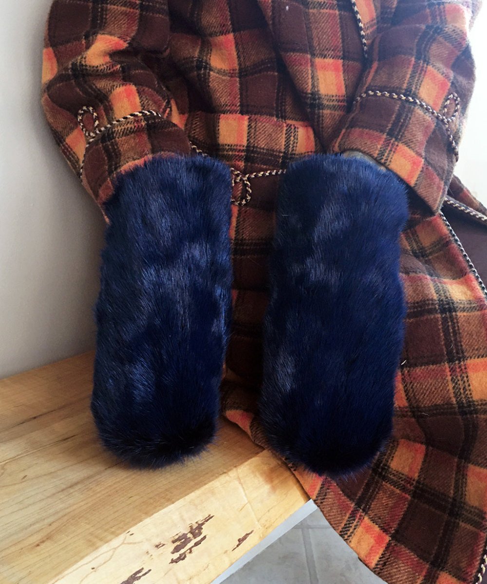 Women's Medium Real Fur Mittens - Blue Mink - Muffle - Up!